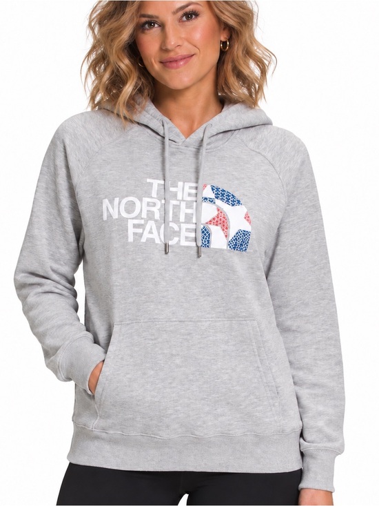Tops - The North Face Women’s Gray RU14 Logo Pullover Hoodie Red White Blue